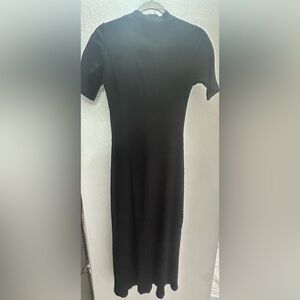 Zara Classic Black Long Ribbed Dress